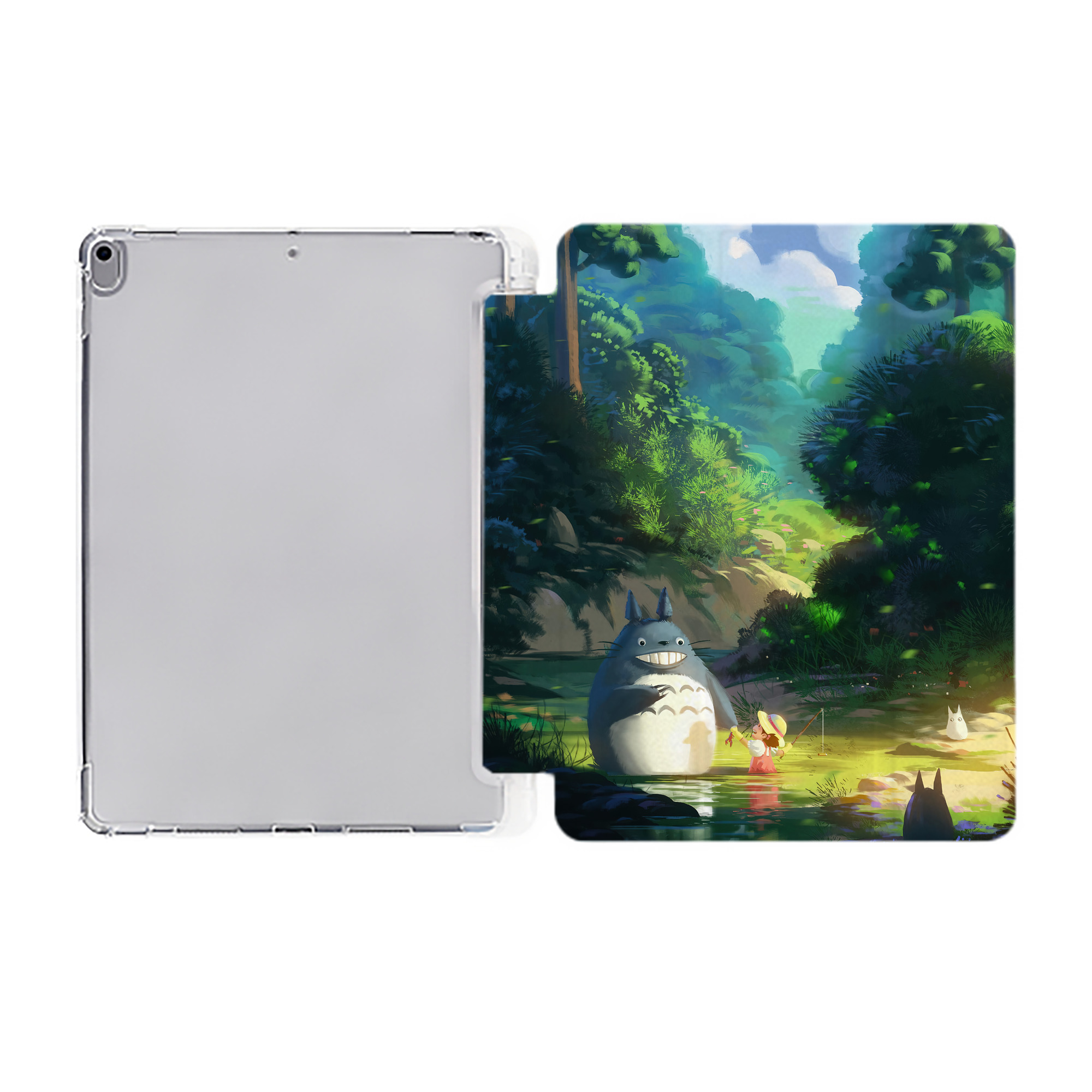 （画像用） となりのトトロ 草壁メイ 草壁サツキ My Neighbor Totoro Satsuki Kusakabe Mei Kusakabe IPad ケース ペン収納付き 三つ折りスタンド PUレザー×シリコン 対応機種9.5/10.5/10.9インチ